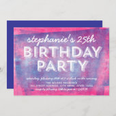 ピンクとブルーの転がインク任意の年齢の誕生日 招待状 (正面/裏面)