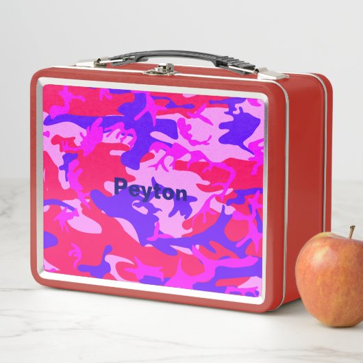 ピンクとブルーの迷彩追加ネームメタル弁当箱 メタルランチボックス (インサイチュ)