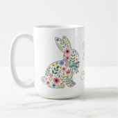 ピンクとブルーの野の花のイースターバニー コーヒーマグカップ (左)