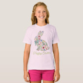 ピンクとブルーの野の花のイースターバニー Tシャツ (正面フル)