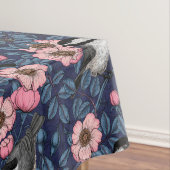 ピンクとブルーの野生のバラの《鳥》アメリカゴガラ テーブルクロス (インサイチュ)