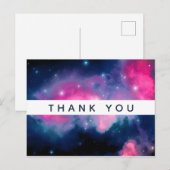 ピンクとブルーの銀河と星のアブストラクト感謝 ポストカード (正面/裏面)
