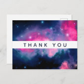 ピンクとブルーの銀河と星のアブストラクト・サンキュー ポストカード (正面/裏面)