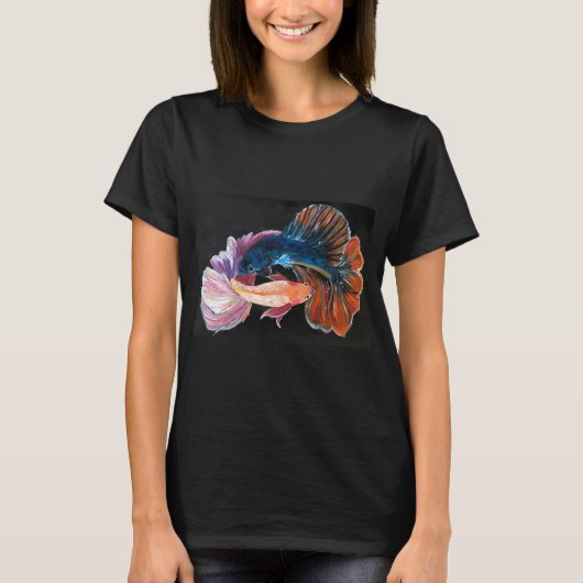 ピンクとブルーの闘魚 Tシャツ (正面)