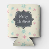 ピンクとブルーの雪が積もった陽気なクリスマス 缶クーラー (裏面)