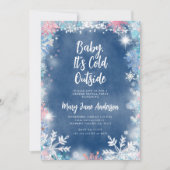 ピンクとブルーの雪の結晶 クリスマス 性別発表 招待状 (正面)