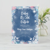 ピンクとブルーの雪の結晶 クリスマス 性別発表 招待状 (スタンド正面)