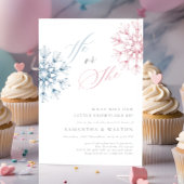 ピンクとブルーの雪の結晶 ジェンダー発表パーティー 招待状