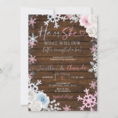 ピンクとブルーの雪片が現れる木の性別 招待状 (正面)