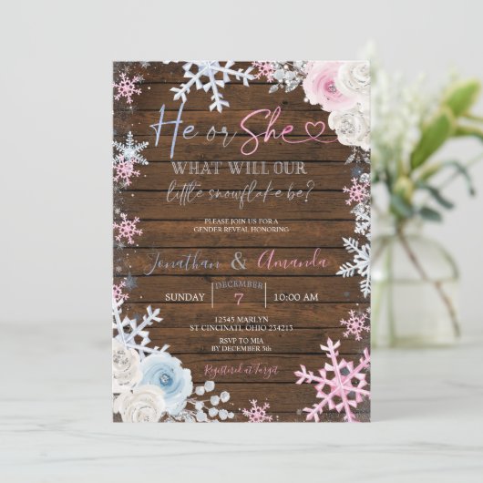 ピンクとブルーの雪片が現れる木の性別 招待状 (スタンド正面)