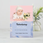 ピンクとブルーの雲の女の子の出産報告 案内状 (スタンド正面)