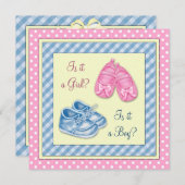 ピンクとブルーの靴の性別が赤ちゃんのシャワーを明らかにする 招待状 (正面/裏面)
