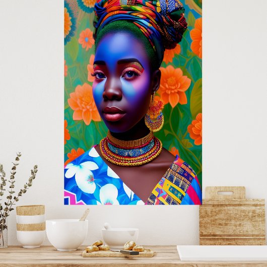 ピンクとブルーの顔メイクアッププリンセス ポスター (キッチン)