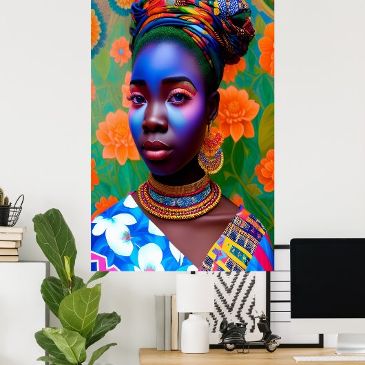 ピンクとブルーの顔メイクアッププリンセス ポスター (ホームオフィス)