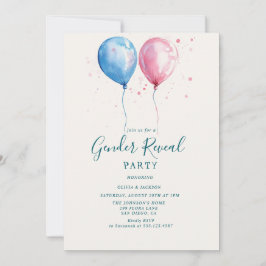 ピンクとブルーの風船　性別発表パーティー 招待状