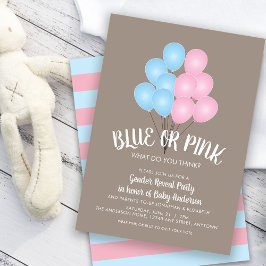 ピンクとブルーの風船　性別発表パーティー 招待状