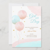 ピンクとブルーの風船　男の子？女の子？　ジェンダー・リビール 招待状 (正面)