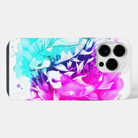 ピンクとブルーの鯉 iPhoneケース (裏面横)