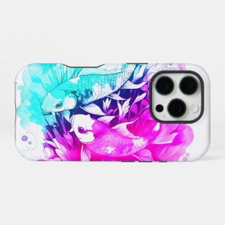 ピンクとブルーの鯉 iPhone 16 PROケース