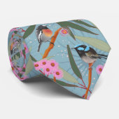 ピンクとブルーの鳥がいるユーカリの花 ネクタイ (ロール)