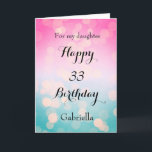 ピンクとブルーの《写真》ぼけ味33誕生日 カード<br><div class="desc">妹かわいらし、友人、娘などの《写真》ぼけ味ブルーとピンクの33番目の誕生日カード。この33歳モダンの誕生日の前は彼女の名パーソナライズされた前で簡単に。内部のカードメッセージもできパーソナライズされたる。これは彼女の30歳の素晴らし誕生日の記念に誕生日を作るだろう。</div>