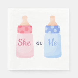ピンクとブルーの「She or He?」ボトル 性別発表  スタンダードランチョンナプキン