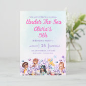 ピンクとブルーアンダーザシー誕生日招待状 招待状 (スタンド正面)