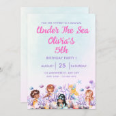 ピンクとブルーアンダーザシー誕生日招待状 招待状 (正面/裏面)