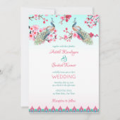 ピンクとブルーグラデーションのピーコックス 招待状 (正面)