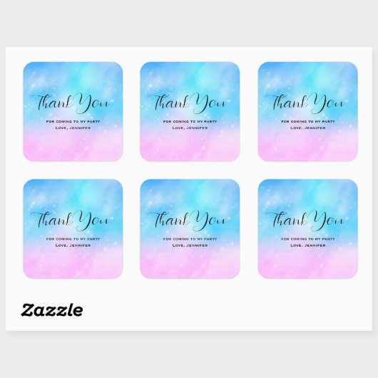 ピンクとブルーパステルグラディエントスカイパーティーありがとう スクエアシール (シート)