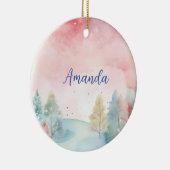 ピンクとブルーフロステッド水彩樹 セラミックオーナメント (右)