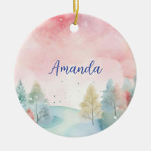 ピンクとブルーフロステッド水彩樹