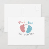 ピンクとブルー愛するジェンダーが赤ちゃんシャワーを明かす インビテーションポストカード (正面/裏面)