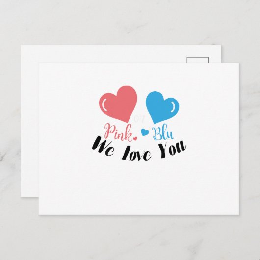 ピンクとブルー愛するジェンダーが赤ちゃんシャワーを明かす インビテーションポストカード (正面/裏面)