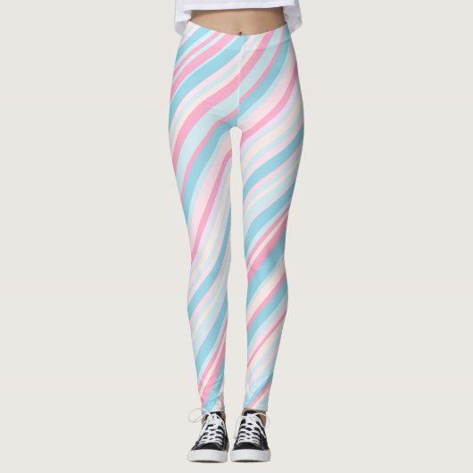 ピンクとブルー淡い色ののキャンディストライプのレギンス レギンス (正面)