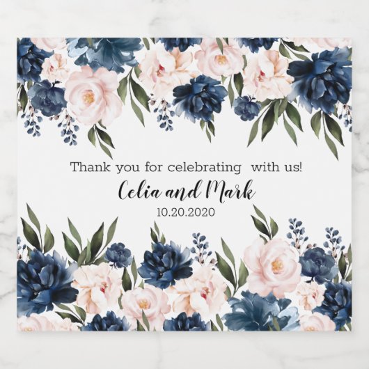 ピンクとブルー祝の私たちをありがとう スパークリングワインラベル (シングルラベル)