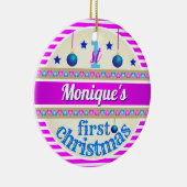 ピンクとブルー/あなたのベビーの1初めてのクリスマス セラミックオーナメント (右)