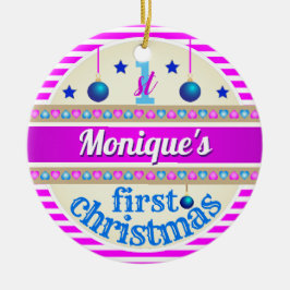 ピンクとブルー/あなたのベビーの1初めてのクリスマス セラミックオーナメント