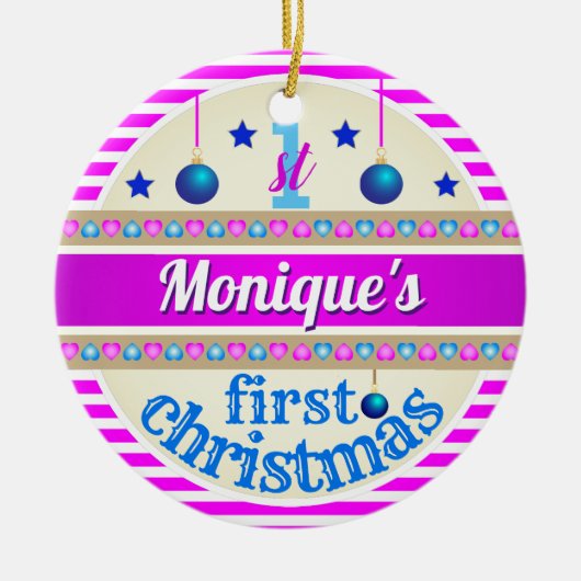 ピンクとブルー/あなたのベビーの1初めてのクリスマス セラミックオーナメント (正面)