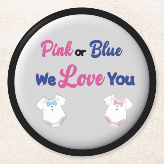 ピンクとブルーLayette Bodysuitsで愛する ラウンドペーパーコースター (正面)