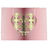 ピンクとブロンズのバラハートバレンタインデー ラージペーパーバッグ (裏面)