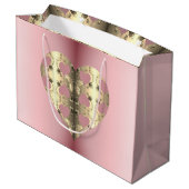 ピンクとブロンズのバラハートバレンタインデー ラージペーパーバッグ (裏面アングル)