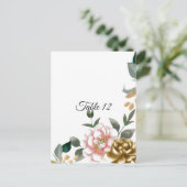 ピンクとブロンズの牡丹テーブルのシーティングカード ポストカード (スタンド正面)