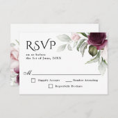 ピンクとプラムのフローラチャーム結婚式RSVP 出欠カード (正面/裏面)