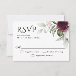 ピンクとプラムのフローラチャーム結婚式RSVP 出欠カード