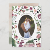 ピンクとプラムのモダン休日の写真カード シーズンカード (正面/裏面)