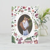 ピンクとプラムのモダン休日の写真カード シーズンカード (スタンド正面)