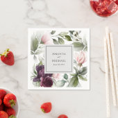 ピンクとプラムの植物性チャーム結婚ズ スタンダードカクテルナプキン (インサイチュ)