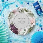 ピンクとプラムの植物性チャーム結婚ズ ペーパープレート (パーティー)