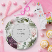 ピンクとプラムの植物性チャーム結婚ズ ペーパープレート (パーティー)